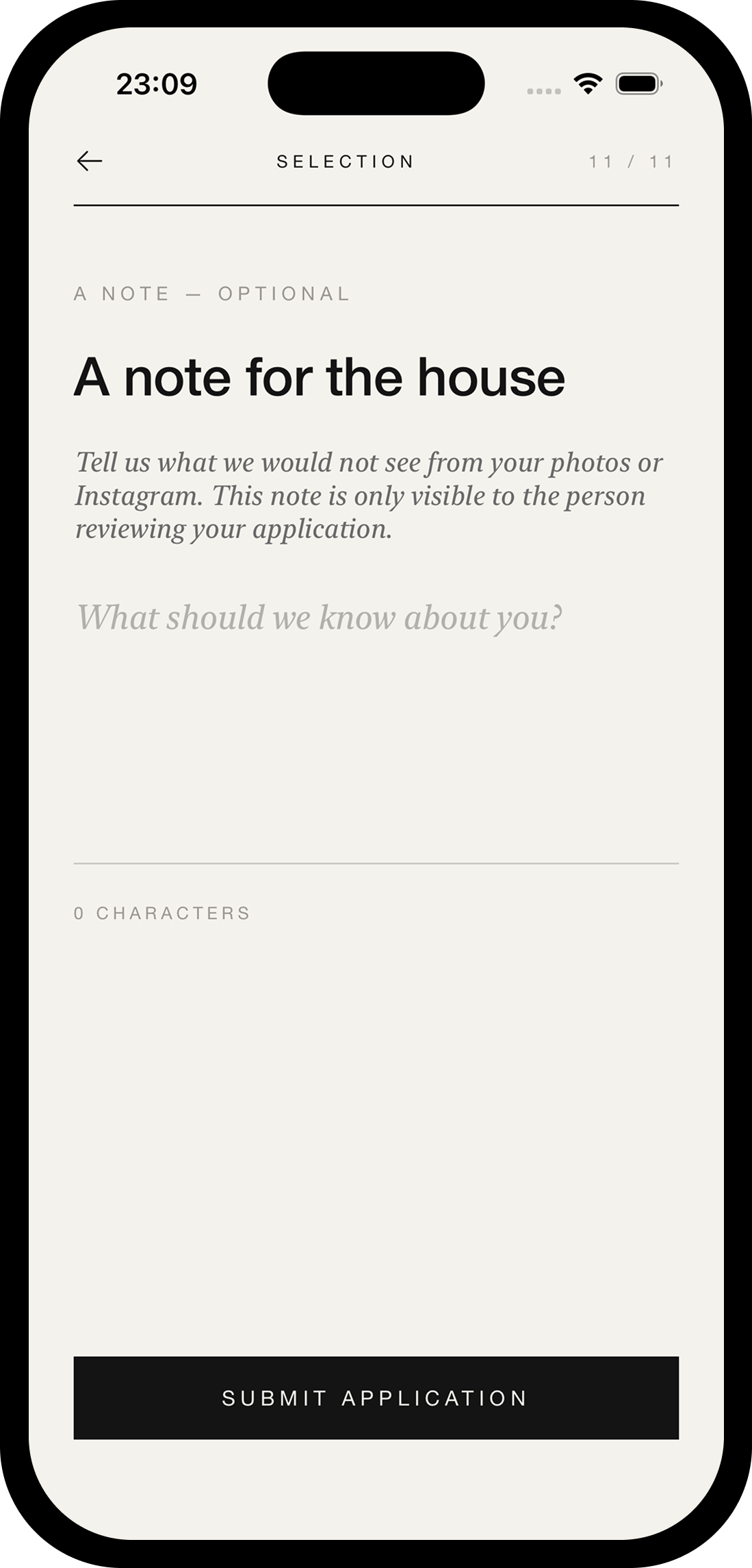 Private application note screen